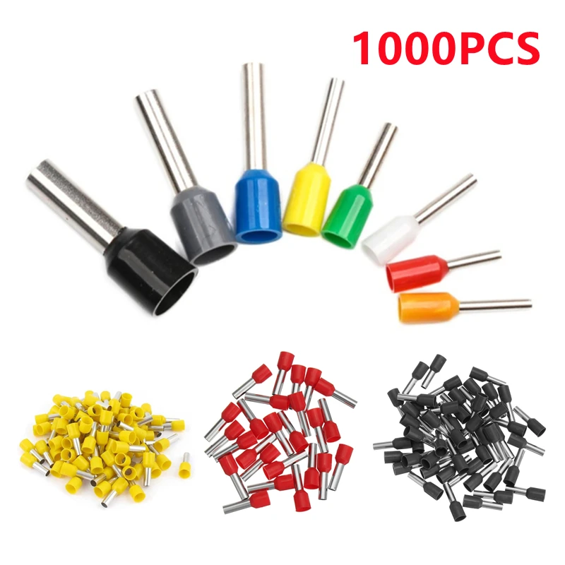 1000 peças e0508 e6012 bloco terminal de extremidade de cabo isolado virolas de fio conector de pino de pressão a frio terminal tipo tubo de cobre puro