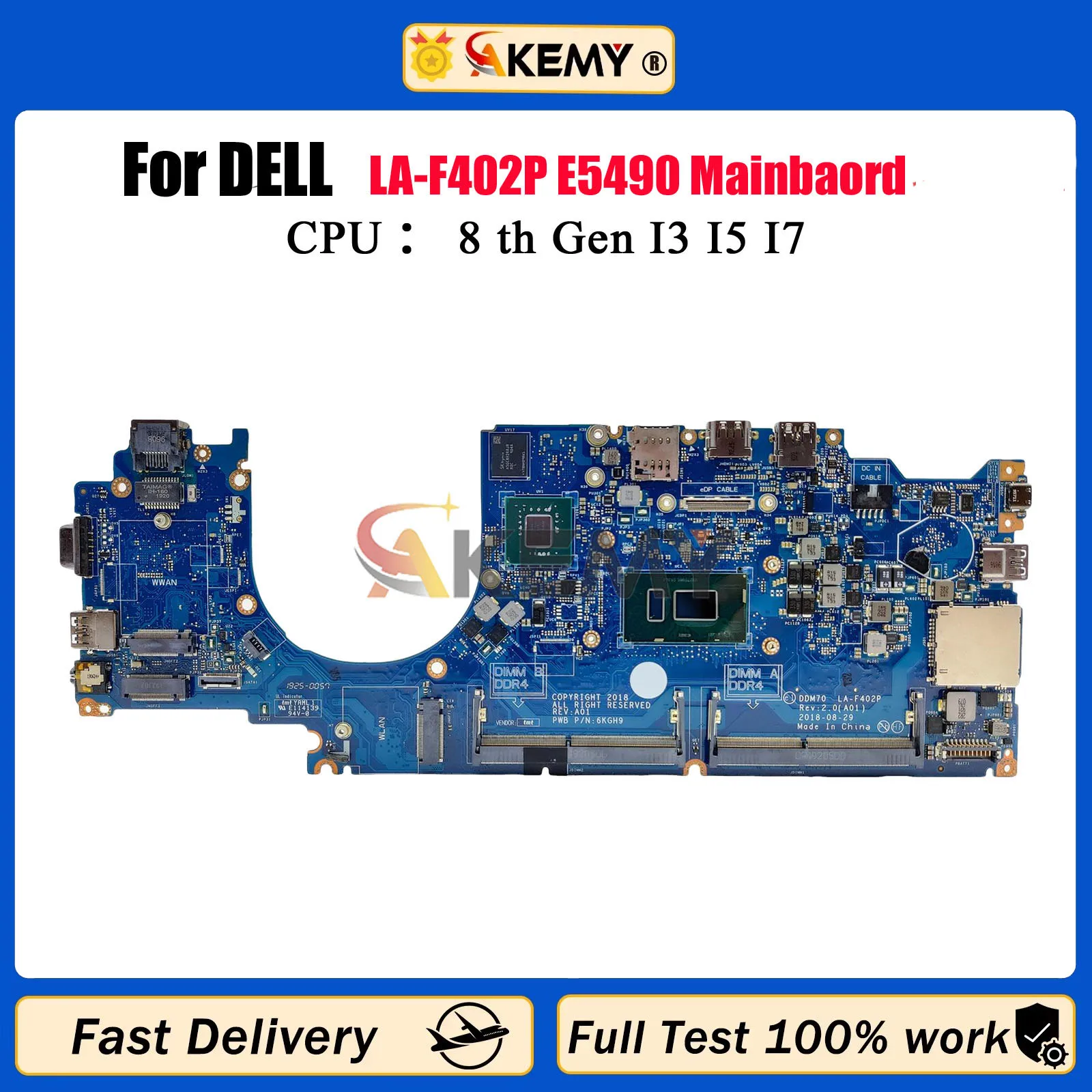 

LA-F401P Motherboard For Dell Latitude E5490 Notebook Mainboard 0C08DH 0M71FV 0NJFT2 08KN1W i3 i5 i7 7th 8th Laptop Full Tested