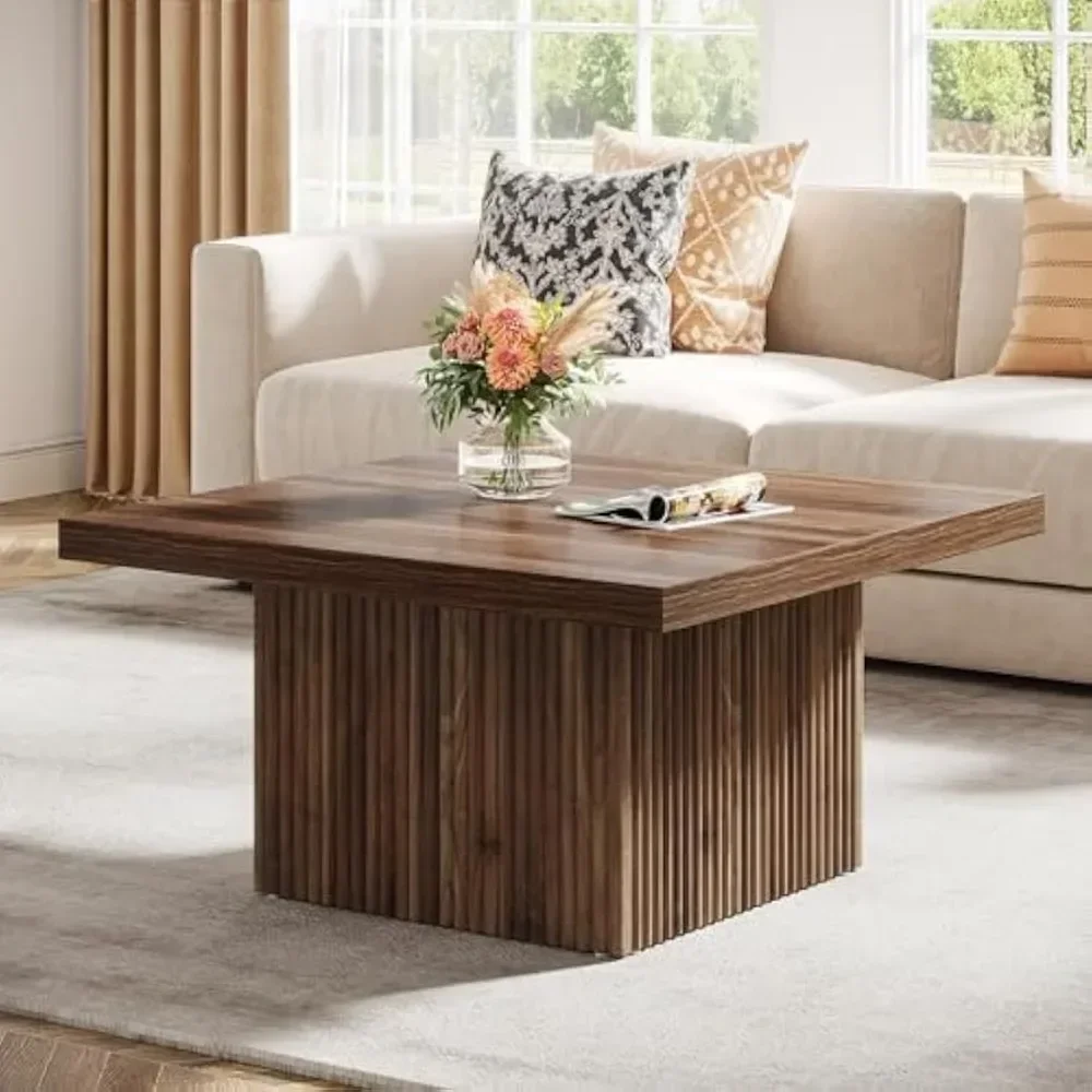 /-Coffee Table, 31.5-Inch Engineered Wood Coffee Tables for Living Room, Vintage Brown Center Tables, Large Cocktail Table, Brow