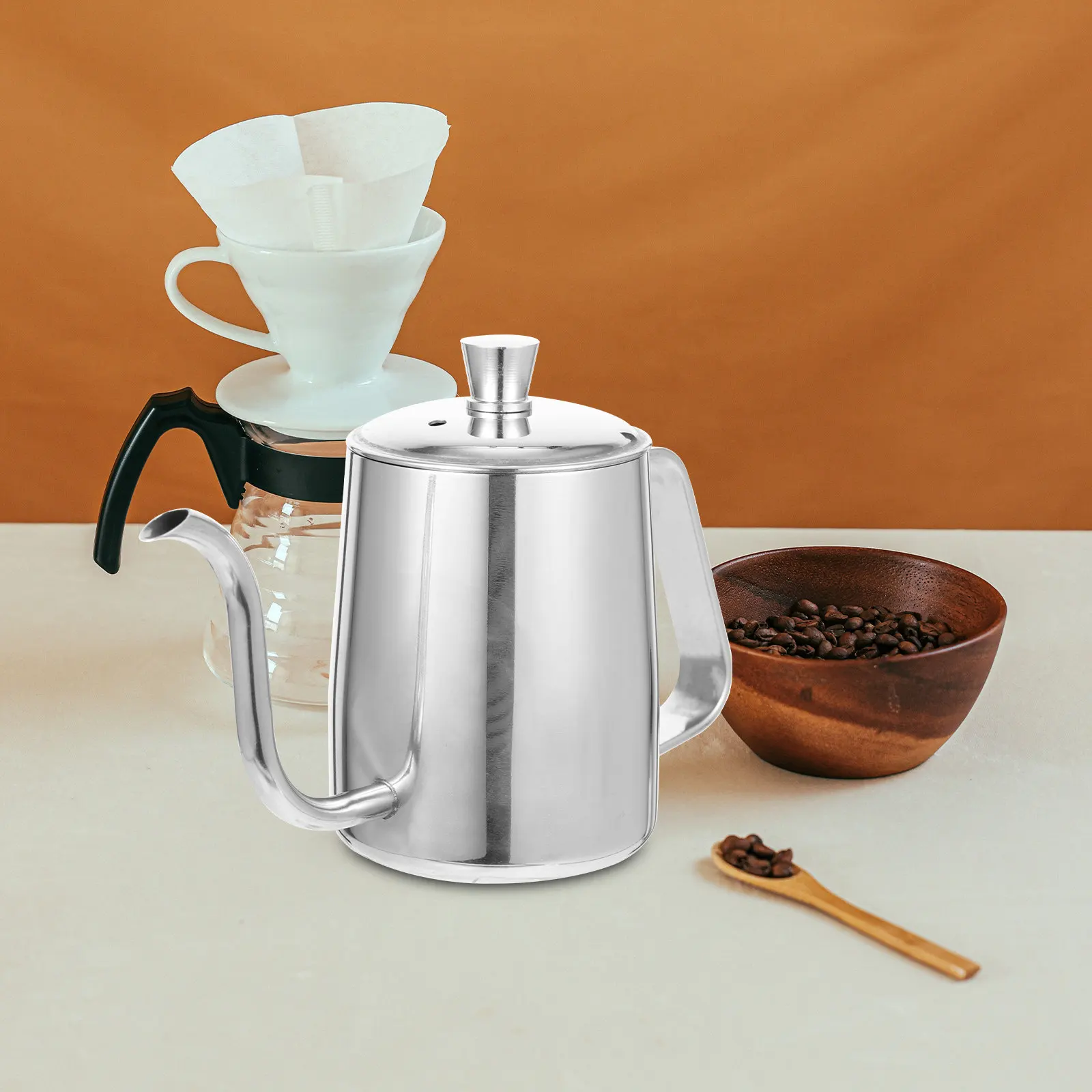 Cafetera de Acero Inoxidable Resistente al Desgaste, Tetera Ergonómica para Preparación Manual de Café y Té, Apta para Estufa, Uso Diario en el Hogar