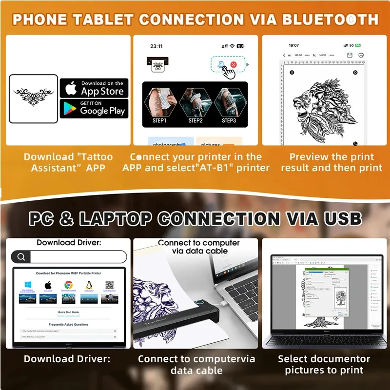 New Mini Wireless Bluetooth Portable Thermal Printer Pattern Line Transfer A4 Tattoo Printer Supports Mobile Phone Computer 