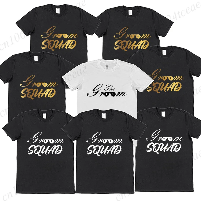 Boyfriend Bachelor Stag Party T-shirt Team Groom Squad T Shirt Glasses Graphic Tees Groomsman Best Man Tops Male Wedding Clothes