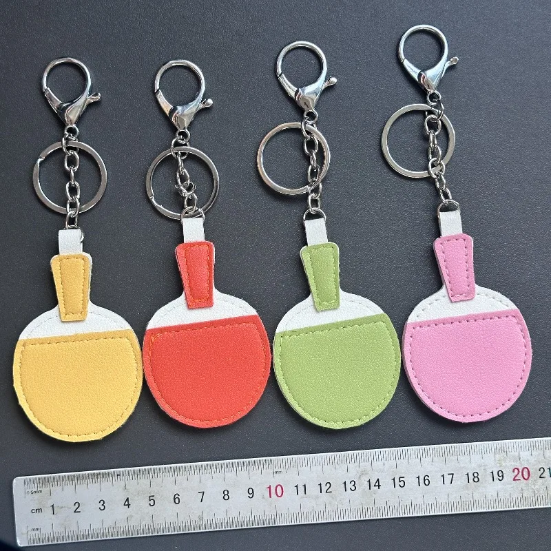10PCS Cute Cartoon PU Table Tennis Racket Keychains Ping Pong Keyring Charms Gifts for Sports