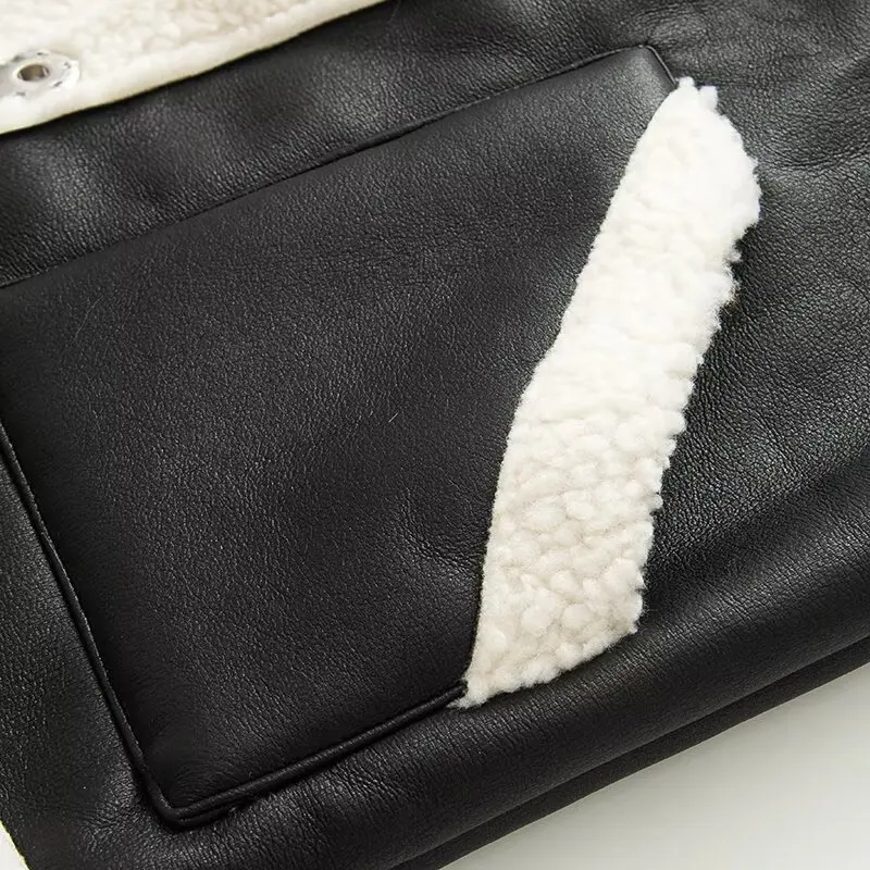 التباين لامب التلبيب سترة صوف المرأة عادية الخامس الرقبة أكمام واحدة الصدر قصيرة أفخم سترات 2026 سيدة الشتاء الشارع ارتداء جديد #5