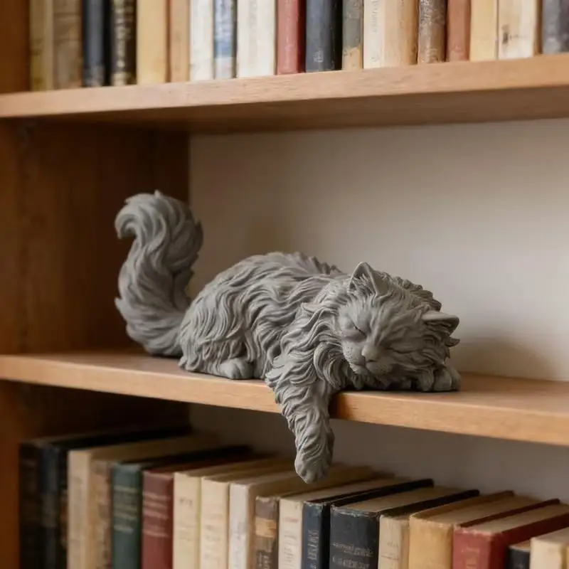 Cute Long Hair Sleeping Cat Figurine 3D Printed Mini Pet Computer Monitor Hanging Decor Desk Ornament For Home Office Decor Gift