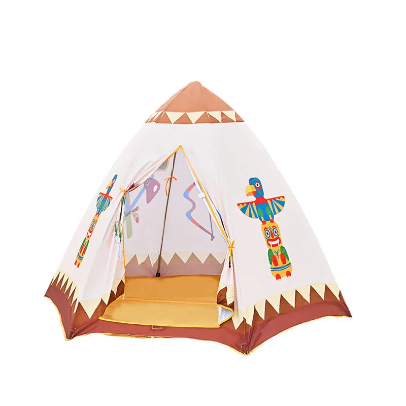 Hexagonal Tent With Warrior Tribe Picture For Kids Playhouse Baby Home Indoor Dollhouse Tent