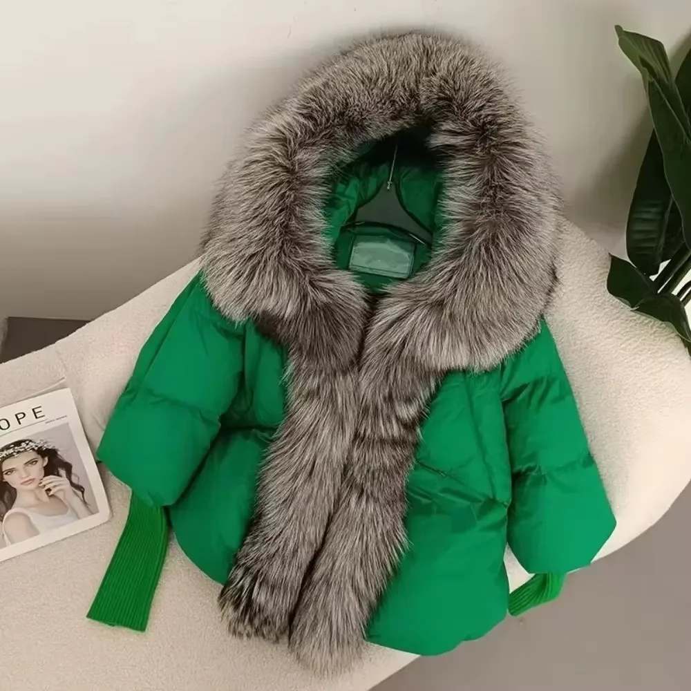 Down Jacket Women Real Fox Fur Coat Woman Hooded Thick Winter Warm Loose Natural Raccoon Fur Duck Down Coat Streetwear Outerwear