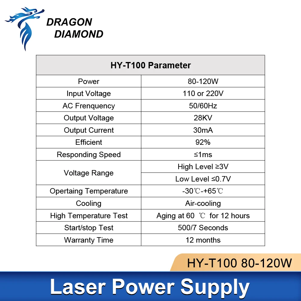 Original HY T100 Co2 Laser Power Supply 100-120W Laser Source For 80W 100W Co2 Laser Tube Laser Engraving Cutting Machine