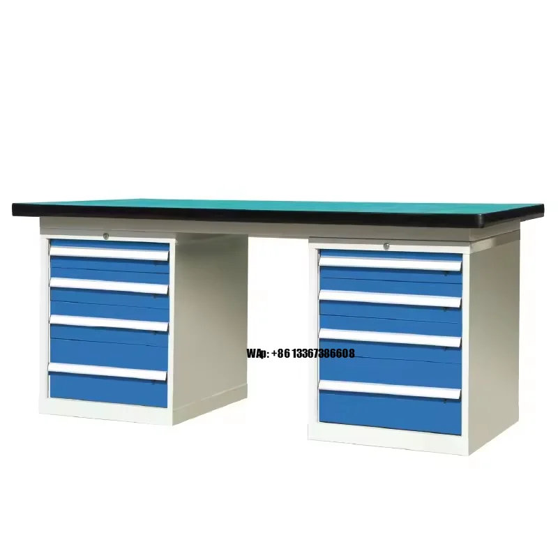 

Industrial Heavy-Duty Workbenches Workshop Storage Accessories Portable Rolling Featuring Two Pedestals with Drawer