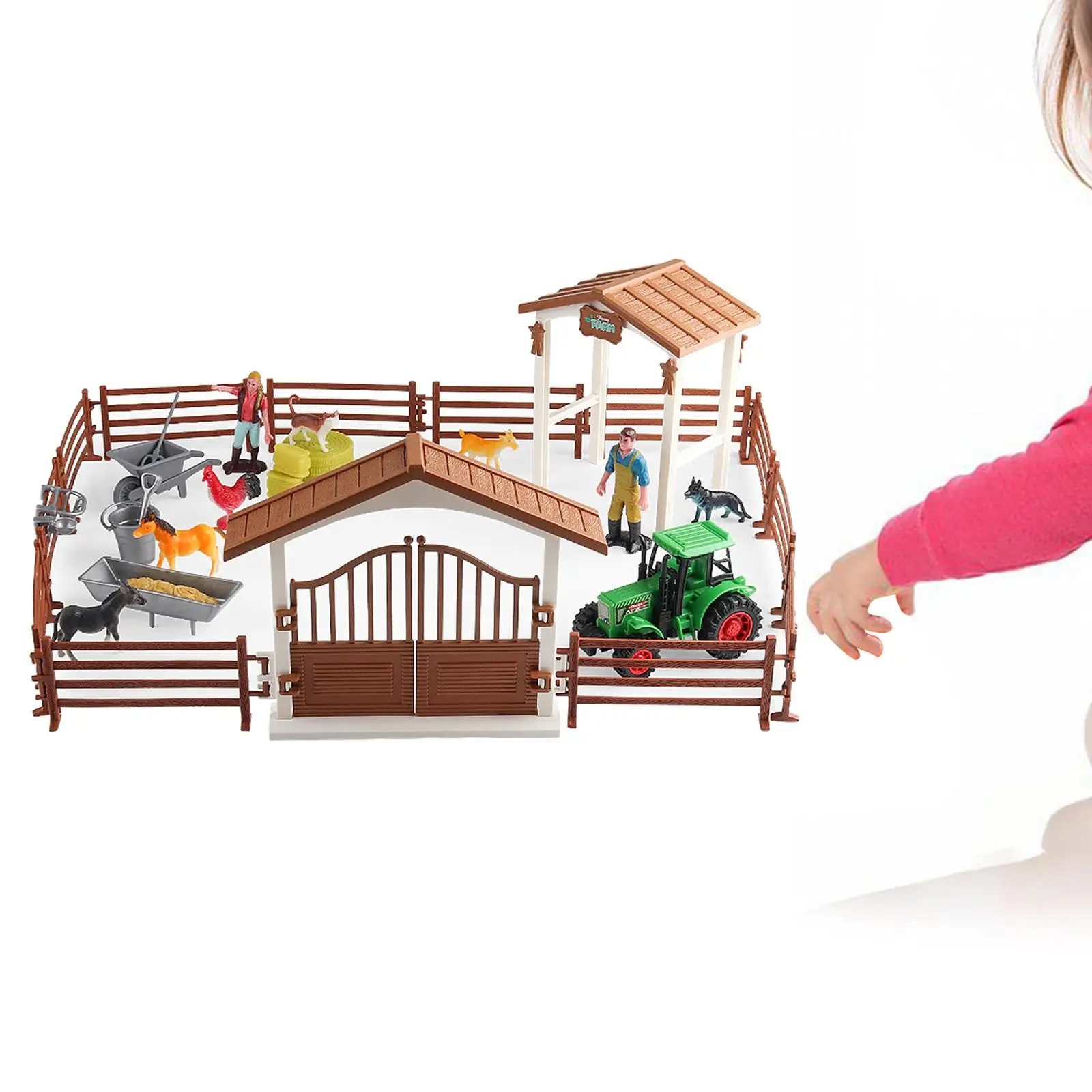 Mini Barn Farm Toys Playset Fence Farm Playset for Boys Girls 3-12 Years Old Style A