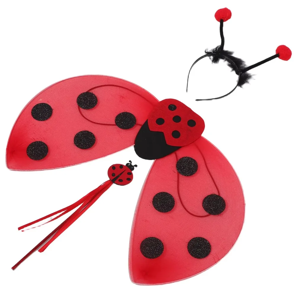 

Red Ladybug Cosplay Costume Headband Foldable Wings Insect-themed Costumes Cute Cartoon Wand Ladybug Costume