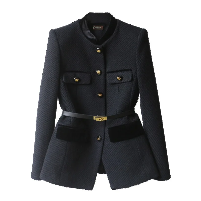 Neploe Vintage Fashion Slim Waist Belt Coat Women Y2k Mid-length Jacket Mujer 2025 Spring New Long Sleeve Black Jackets