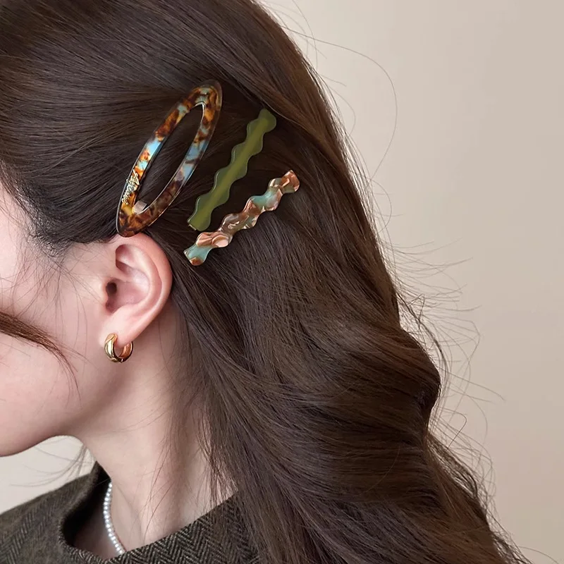 

3PCS/Lot Oval Acetate Leopard Side Hair Clips Hairpins Women Girls Wave Hair Barrettes Hairgrips Pins Sweet Hair Accessories