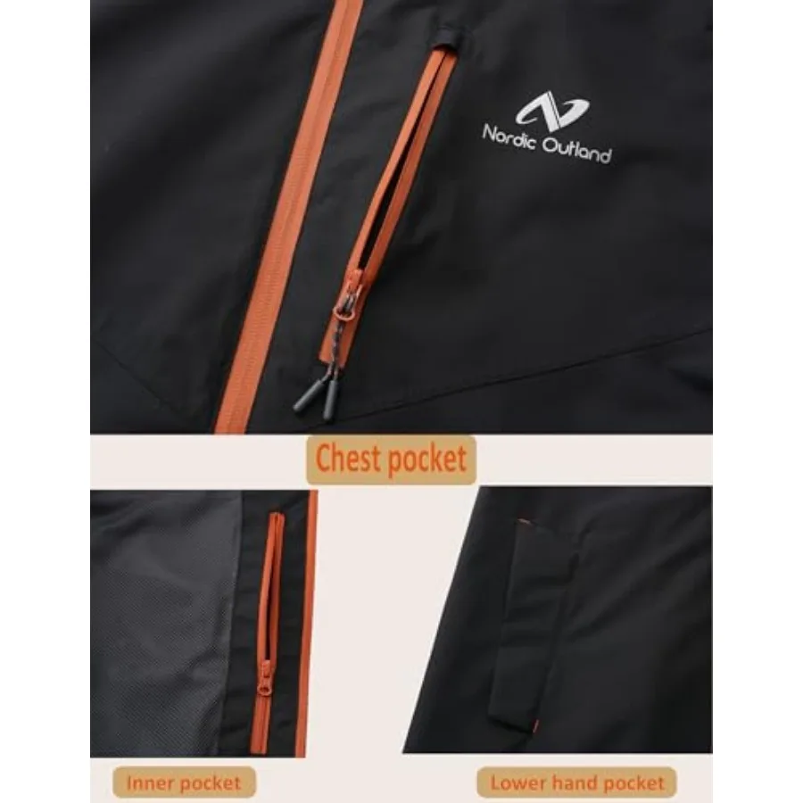 NORDIC OUTLAND Rain Jacket Men, Waterproof Breathable Long Raincoat with Hood Mesh Lining, Windbreaker for outdoor activities view 4