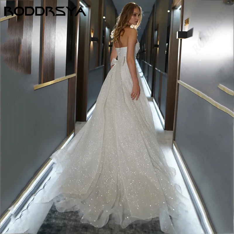 RODDRSYA muslimmuslimall Sparkle Tulle Princess abiti da sposa romantico senza spalline a-line Bridal Party Illusion Lace Up Back muslimmuslimall Sparkle Tulle Princess abiti da sposa romantico senza spalline a-line Br