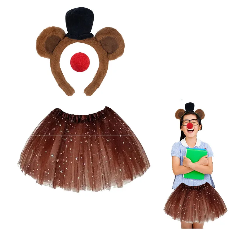 

Для женщин и девочек милый косплей плюшевые медвежьи уши повязка на голову юбки-пачки комплект косплей костюм Хэллоуин