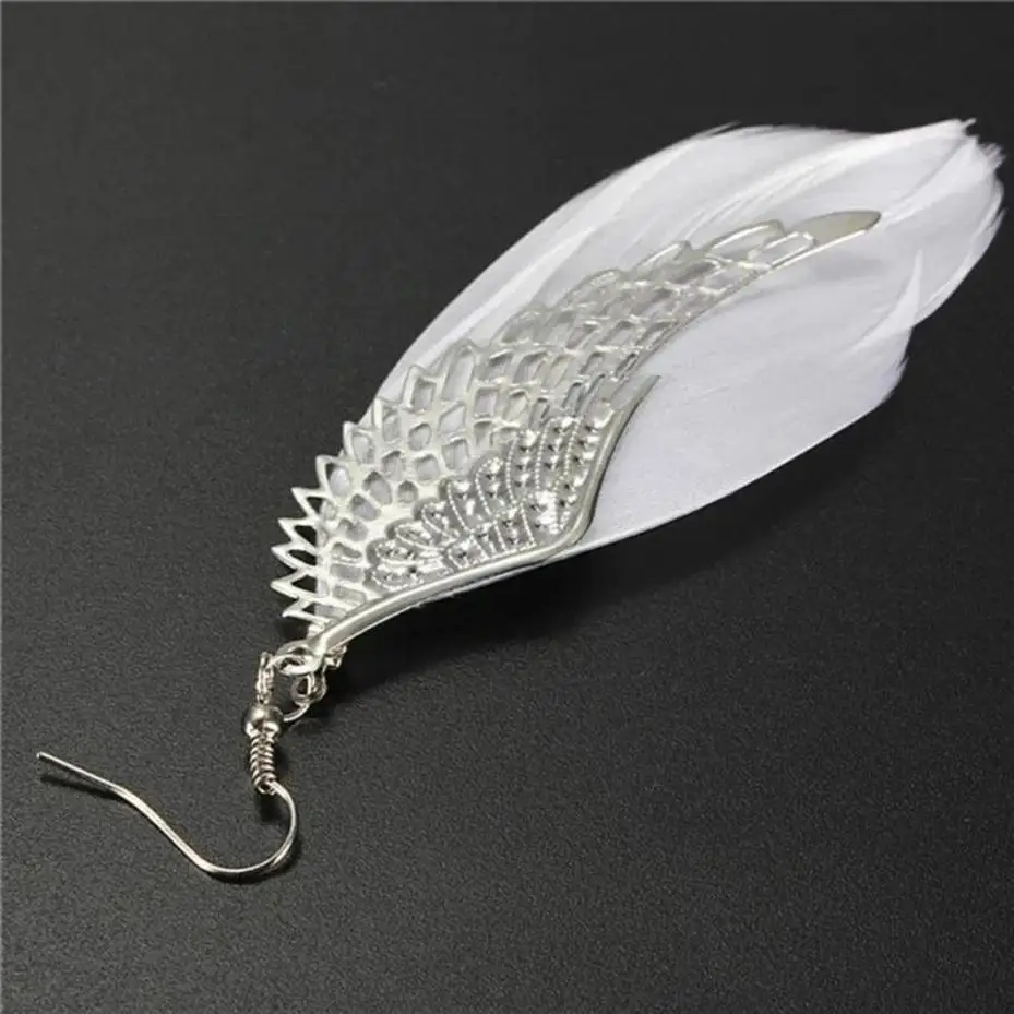 1 Pcs Fashion Silver Plated Angel Wings Earring White Feather Drop Earrings for Women