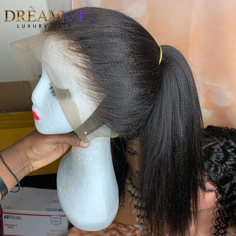 Peluca de cabello humano liso Yaki, 30 pulgadas, 13x6, Remy brasileño, 360