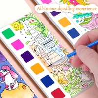 Portable Watercolor Painting Book 12 Sheets Coloring Book With Paint Brush Gouache Book Kids Graffiti Picture Drawing Stationery 3