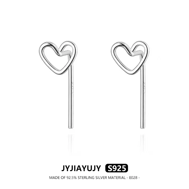 

JYJIAYUJY 100% Sterling Silver S925 Hook Earrings Heart Shape Simple Lines Fashion Hypoallergenic Jewelry Gift E028