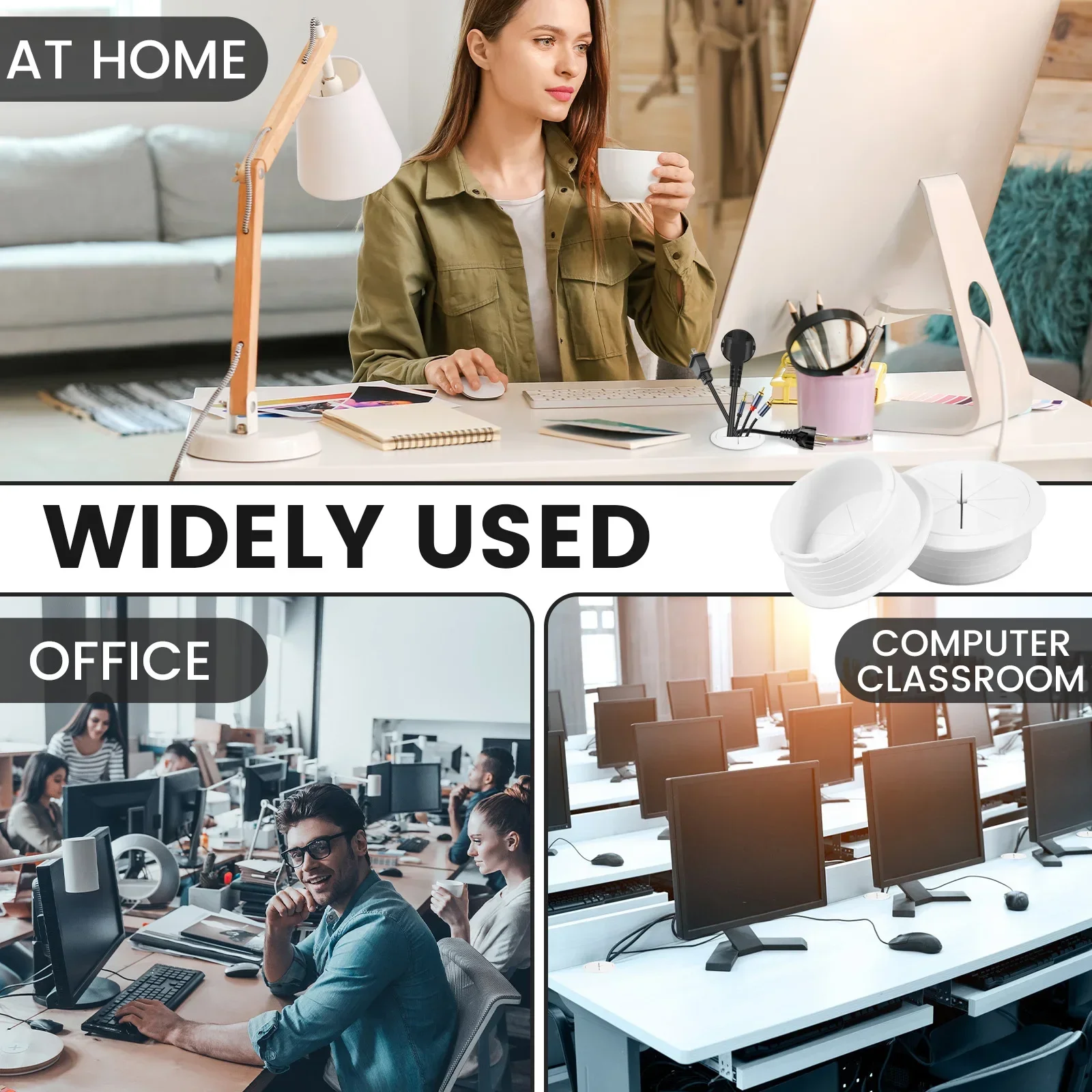 Сверло для кольцевой пилы 60 мм и 6 шт. Круглая крышка для отверстия для настольного кабеля, крышки для отверстий для стола, пластиковый шнур для стола, крышка для провода компьютера, втулки