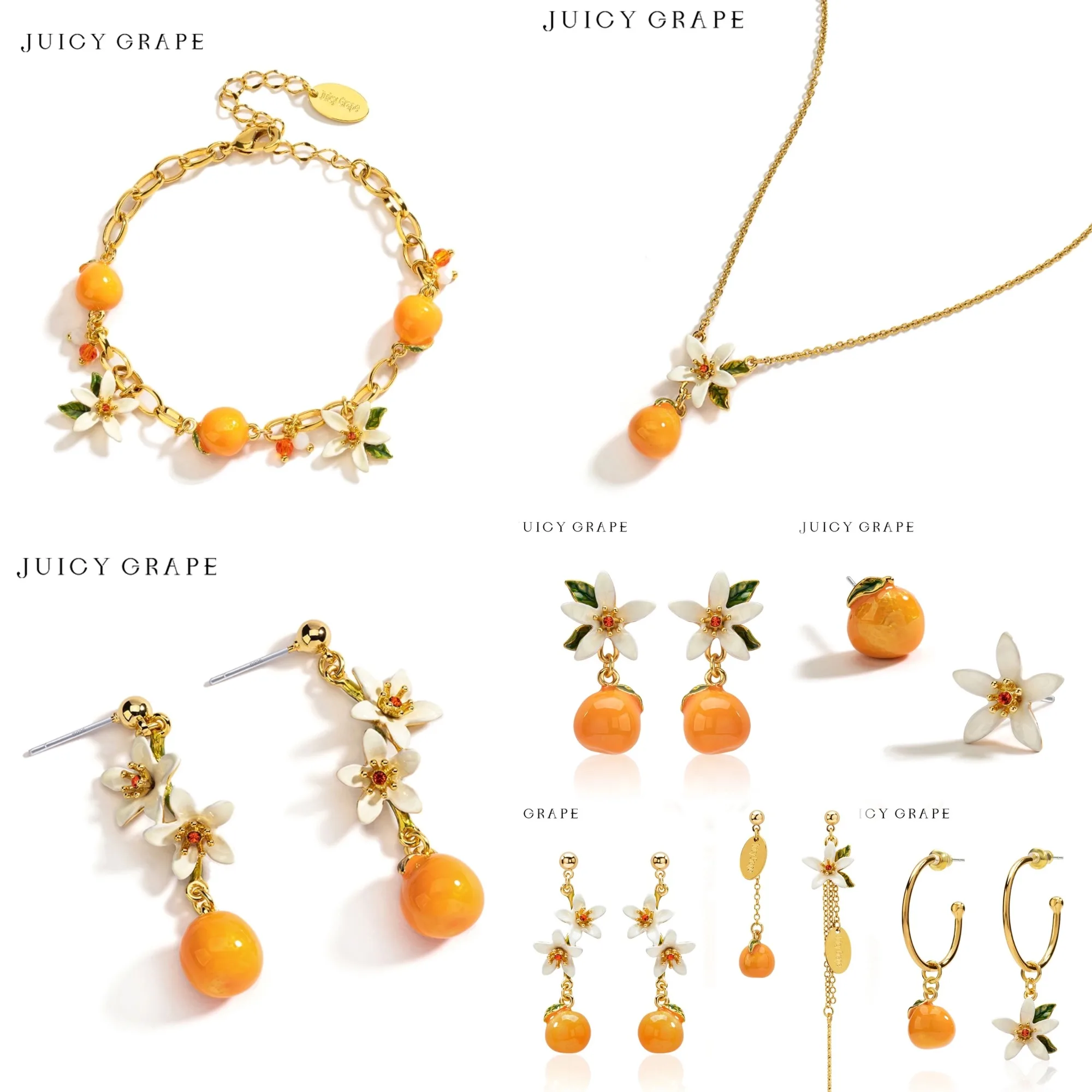 Juicy Grape Orange Drop Earrings Necklace Bracelet Fruit Dangle Earrings Handmade Enamel Jewelry Women's Versatile Bohemian Gift