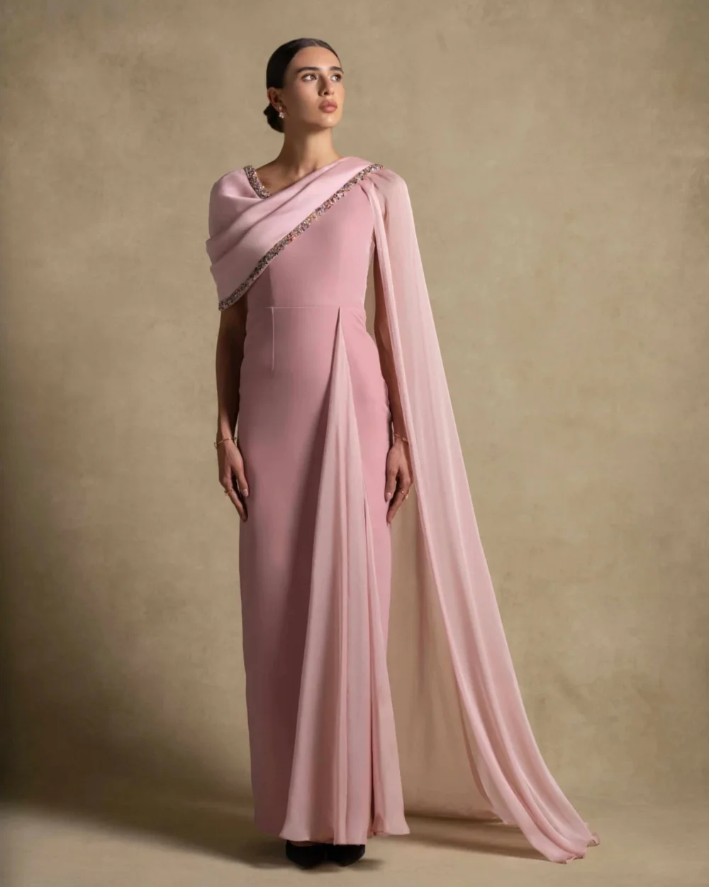 

Customized Elegant Women Jersey Beading Ruched Straight Evening Dress Sexy O-Neck Sleeveless Ankle Length Dresses Party Gowns