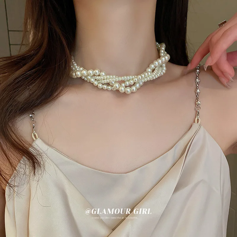 French Vintage Luxury Layered Pearl Necklace Fashion Personality Choker Necklace For Women Classic Design Accessories Jewelry