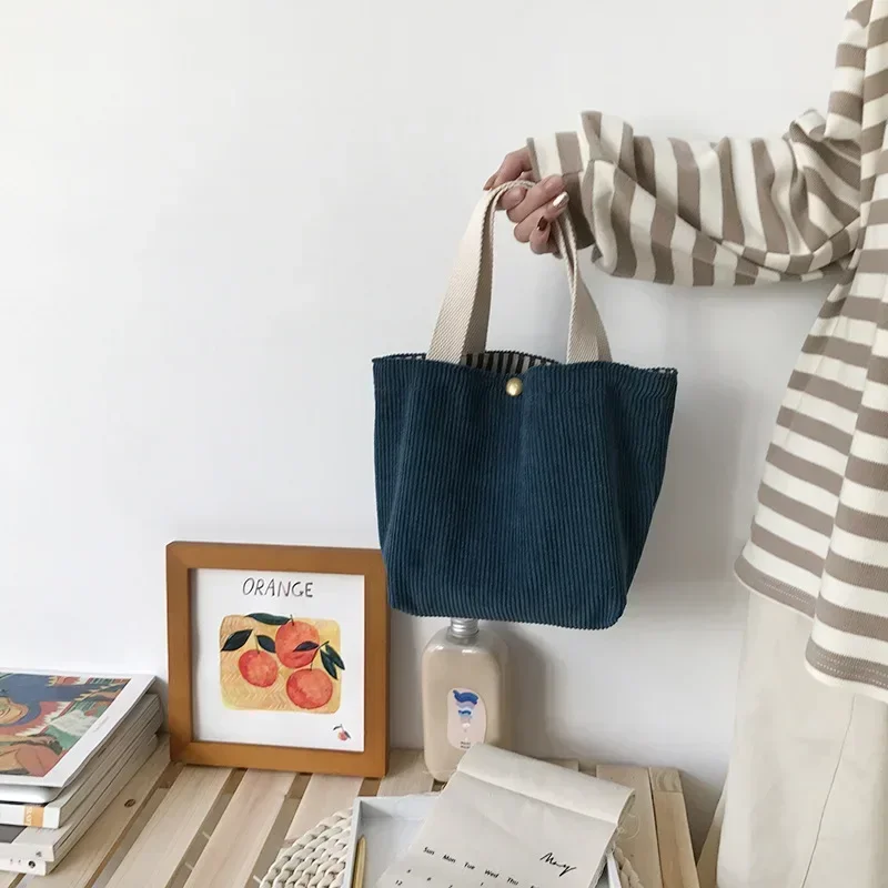 Corduroy Mini Hand Bag Small Square Portable Handbags Women Casual Shopping Storage Bags Vintage Solid Color Bags Casual Tote