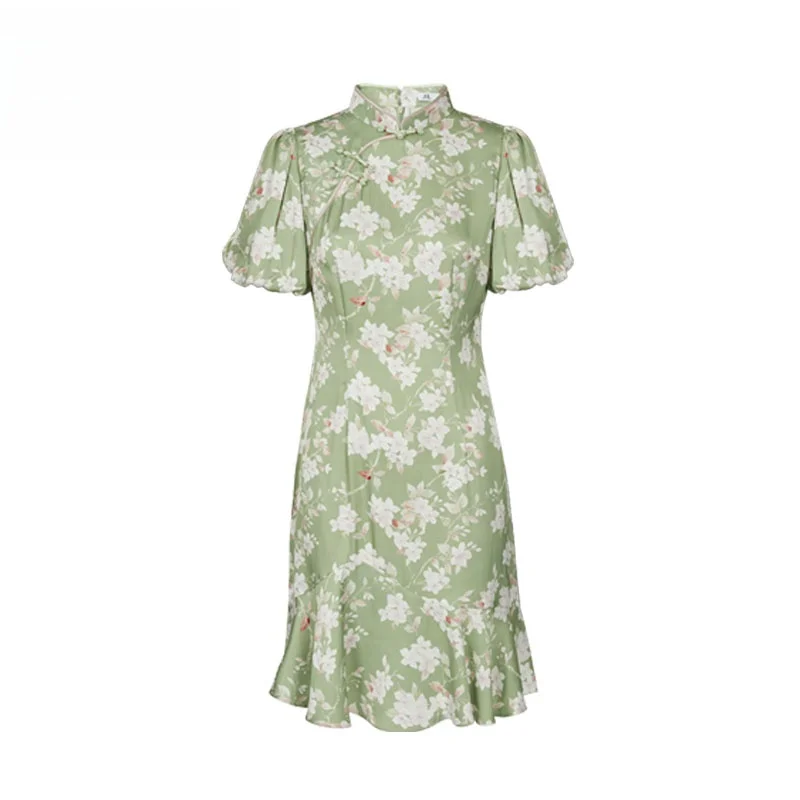 

Новое китайское женское вечернее платье в стиле SLE, укороченное, модифицированная версия, элегантное, средней длины, с цветочным узором