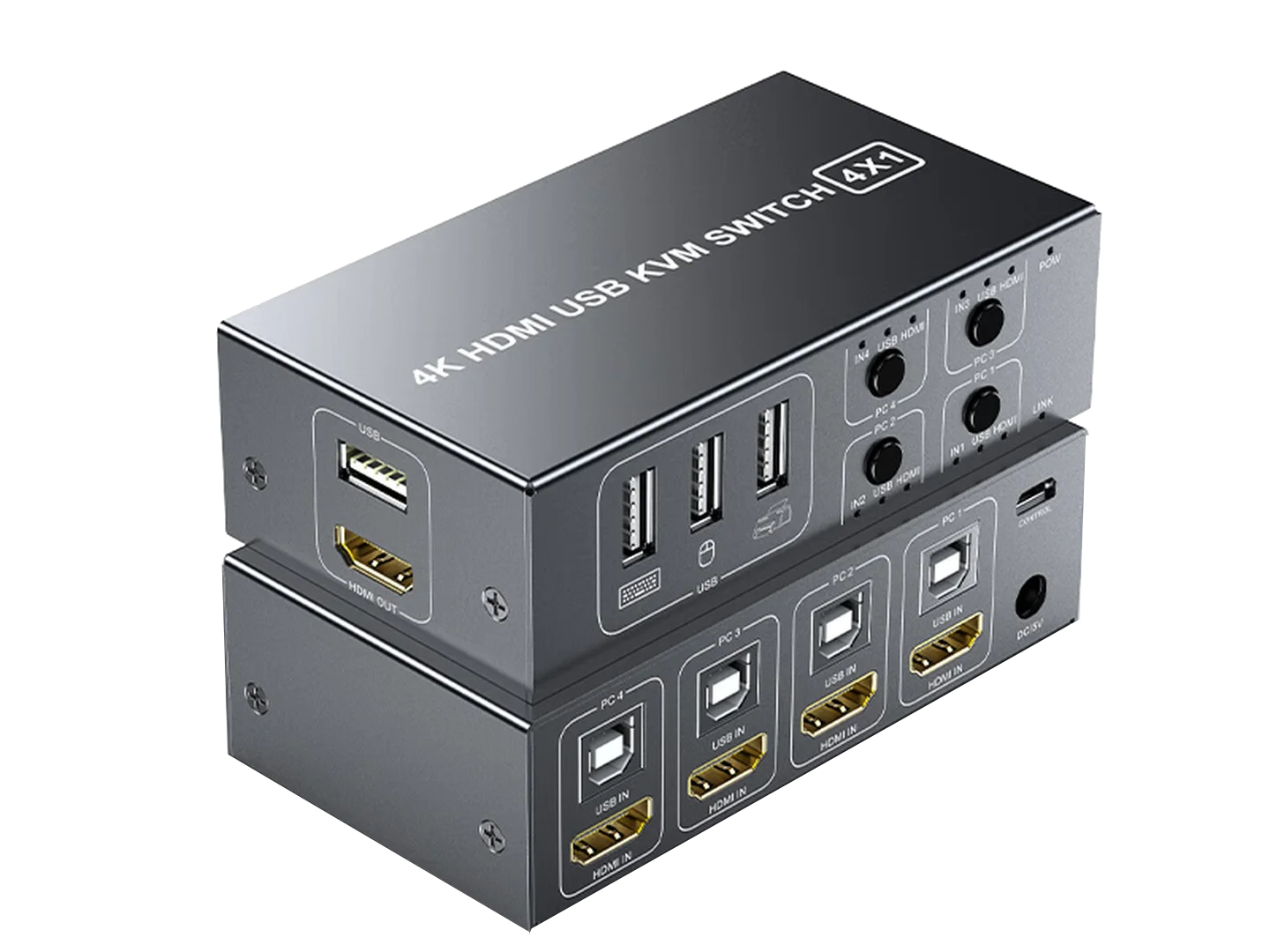 4K 60Hz HDMI KVM Switch 4x1 HDMI USB KVM Switcher 4 in 1 out with Desktop Controller Support 4 Monitor Mouse Keyboard PC Laptop
