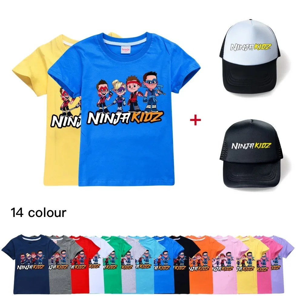 

Summer Kids Game NINJA KIDZ Print T-shirt Children Cartoon Anime T Shirt Toddler Baby Short Sleeves Tshirt & Baseball Cap Hat