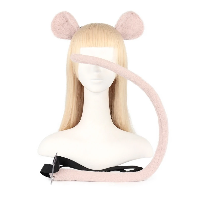 

Mouse Ears and Tail Set Furry Ear Headband with Tail Halloween Cosplay Costumes