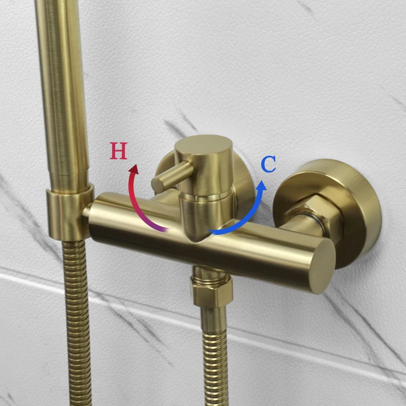 Brushed Gold Bathtub Faucet Set Brass Wall Mounted Hot and Cold Faucet Handheld Shower System Bathroom Shower Mixer Faucet