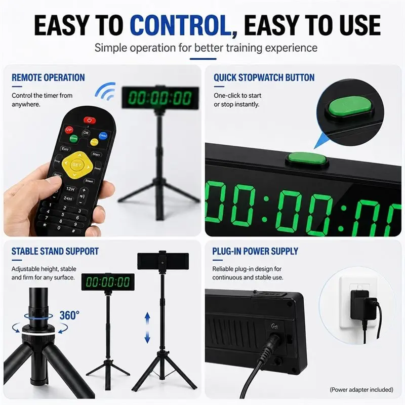 ABMI-Button Large Digital Stopwatch With Stand For Home Gym, Gym Timer Clock 1 Set Fitness Timer With Countdown Function, US