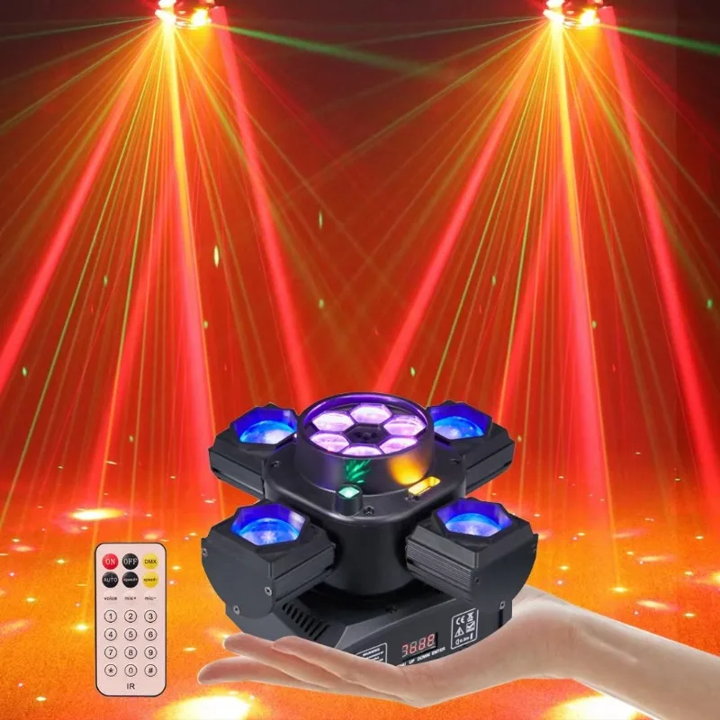 Four-in-one six-armed bee-eye little King Kong shaking his head beam of light, bar KTV dancing rotating stage lamps
