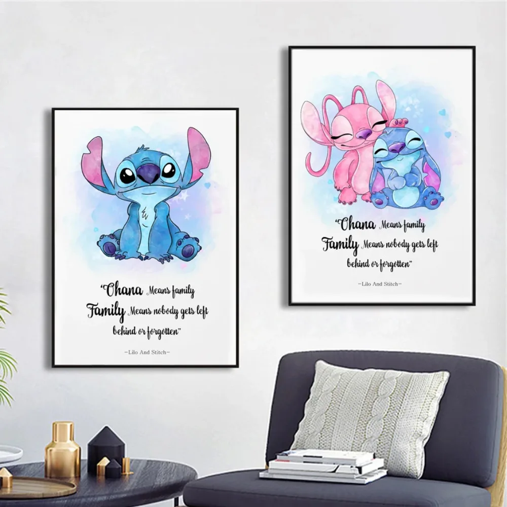 MINISO Disney Lilo And Stitch Watercolour Word Custom Canvas Poster Watercolour Wall Art Print For Nursery Kids Room Decor