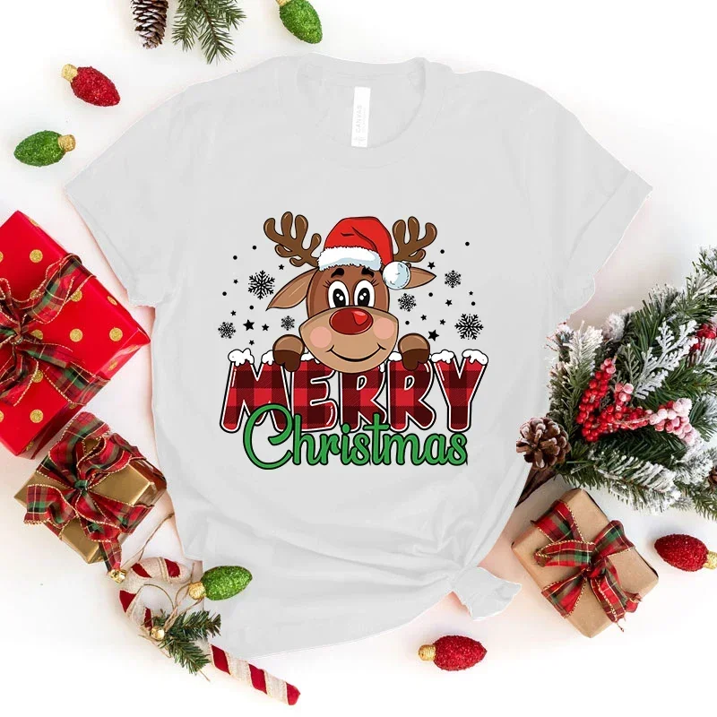 T-shirt imprimé joyeux Noël pour femme, joli t-shirt haut de gamme, manches courtes, décontracté, col rond, été
