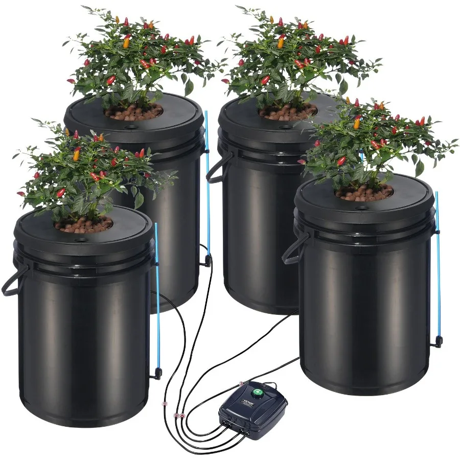 

DWC Hydroponic System 5 Gallon 4 Buckets Deep Water Culture Growing Bucket Hydroponics Grow Kit with Pump Air Stone and Water