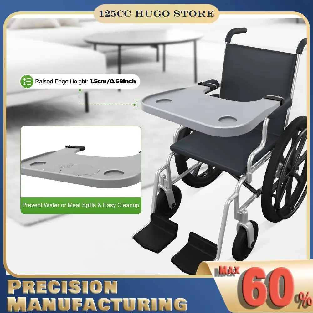 

Поднос для инвалидной коляски, настольная доска, 20 кг/44 фунта, несущий прочный стол для инвалидной коляски с 2 подстаканниками, подходит для инвалидов, чтения, еды