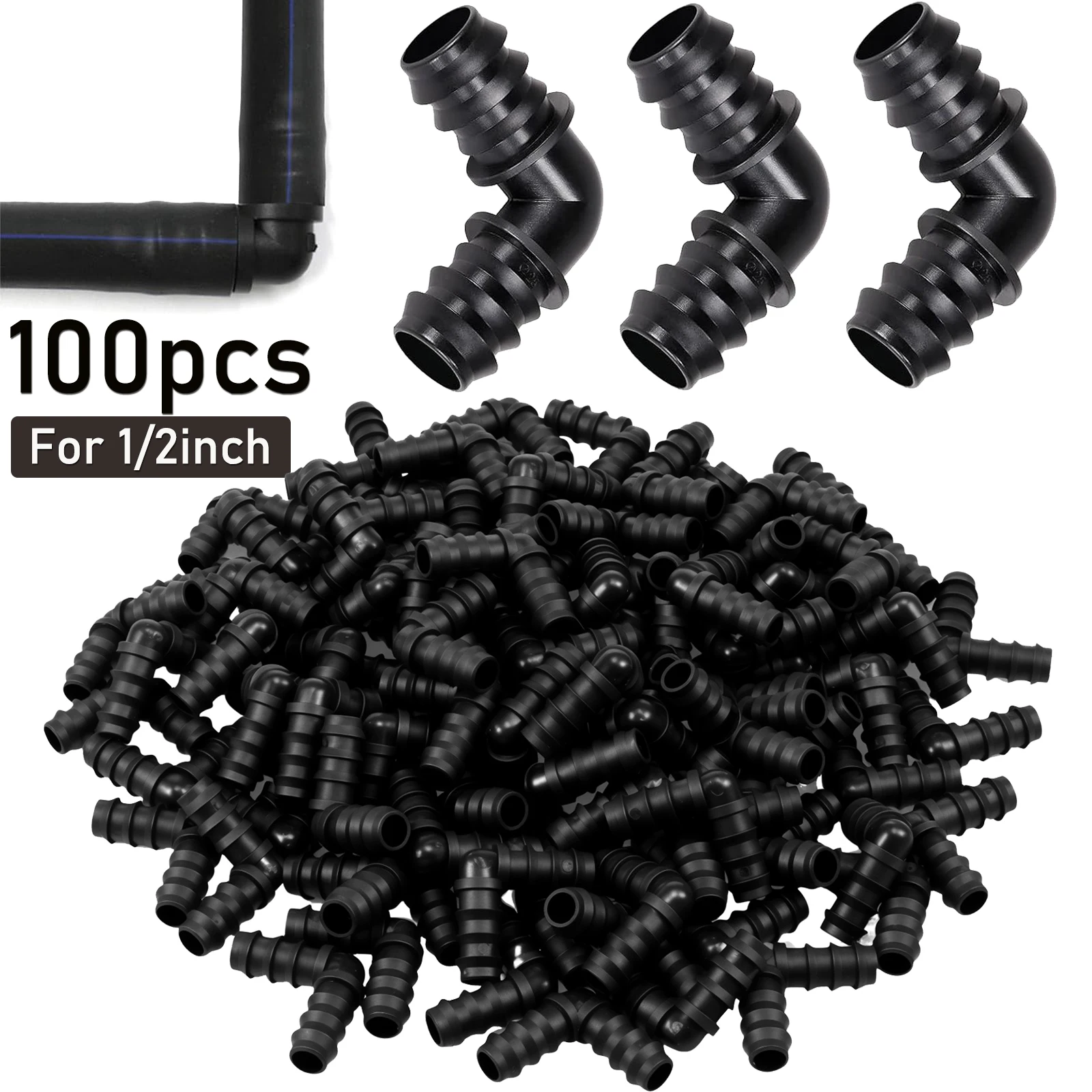 

100 шт. садовый колючий соединитель для трубы 1/2 дюйма 90 ° Колючие локти для систем капельного орошения без утечек для пруда и садового шланга