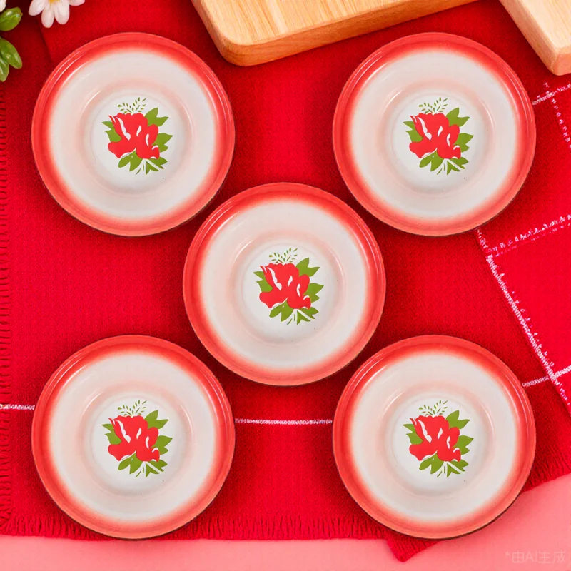 

5pcs Enamel Vintage Pattern Mixing Serving Soup Basin Thicken Retro Dough Camp Kitchenware Lightweight Deepen Salad Vegetable