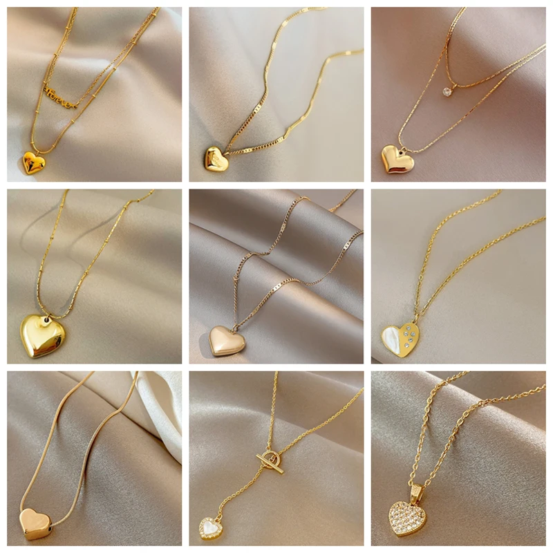 

XIYANIKE High Quality Stainless Steel Necklace for Women Gold Color Heart Shape Pendant Necklace Party Holiday Chain Jewelry