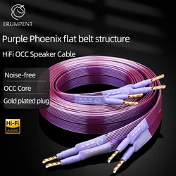 Cable de altavoz HiFi OCC, banda plana de cobre puro de alta gama con chapado en oro sólido dentado, Cable de enchufes Banana Y para amplificador de altavoz