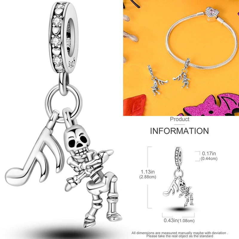 2026 Neuer Musik-Charm aus 925 Sterling Silber, Musiknoten-, Kopfhörer- und Gitarren-Anhänger, passend für europäische Armbänder, DIY-Geschenk für Frauen – Detail 21