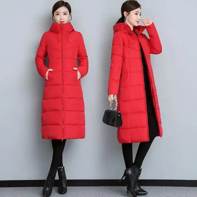 2025 Women's Down Parkas Winter Jacket Big Fur Collar Coat Fashion Hooded Cotton Outerwear Long Autumn Woman Jacket