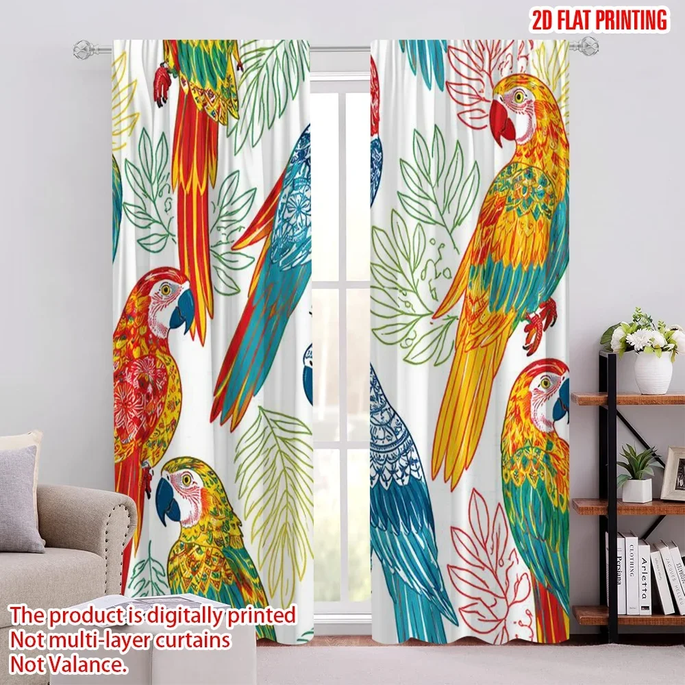 Vibrant Tropical Parrot Print Curtains Jungle Macaw Design Digital Flat Printing Window Drapes for Bedroom Home Decor