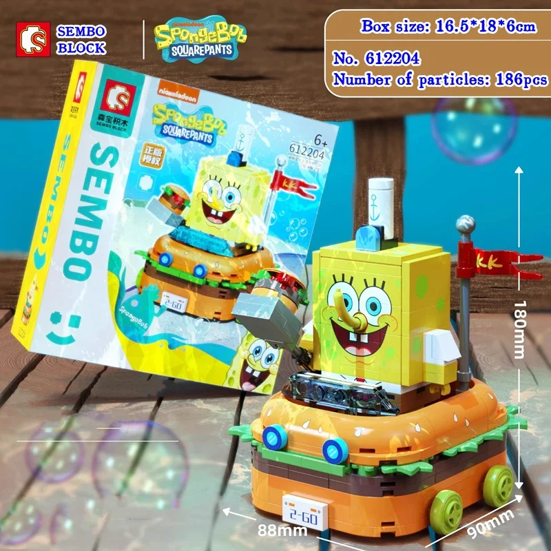 SEMBO SpongeBob Building Blocks Patrick Star Squidward Mr. Krabs Sandy Cheeks Model Kawaii Children\'s Toy Birthday Gift