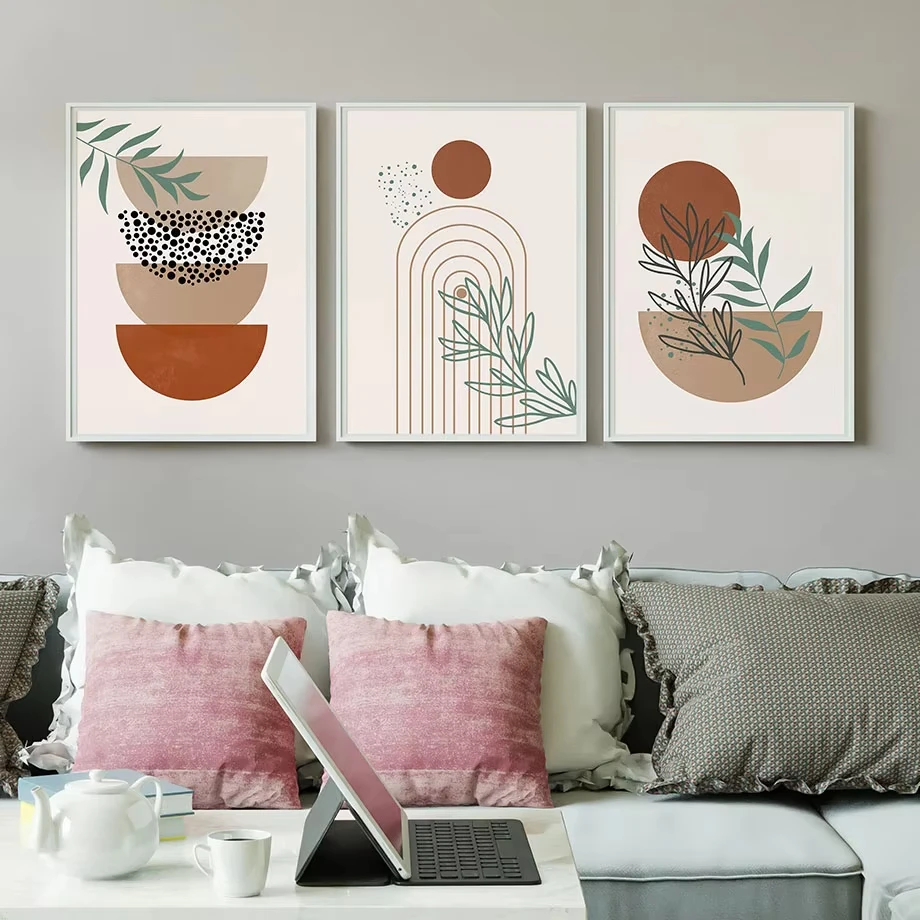 

Minimalist Abstract Geometric Line Rainbow Sun Leaf Wall Art Print Canvas Painting Poster Boho Modern Living Room Home Decor