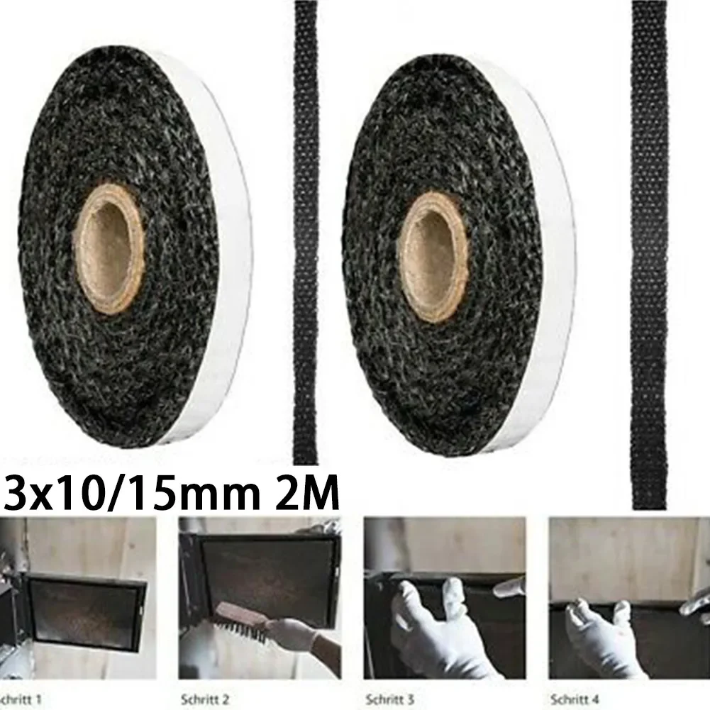 

Black Flat Stoves Rope 2M 10/15mm Fiberglass Self-Adhesive Fireplace Door Sealing Cord Replacement Gasket Tape Flat Stoves Rope